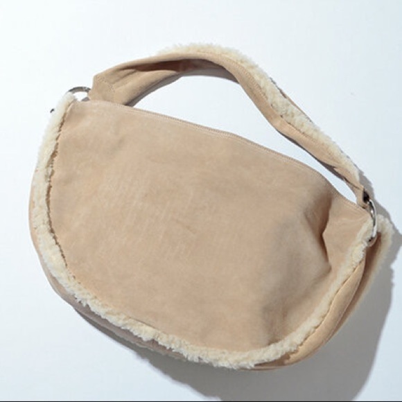 NWT. Zara Cream/Beige Faux Shearling Split suede Shoulder Bag. main image 5